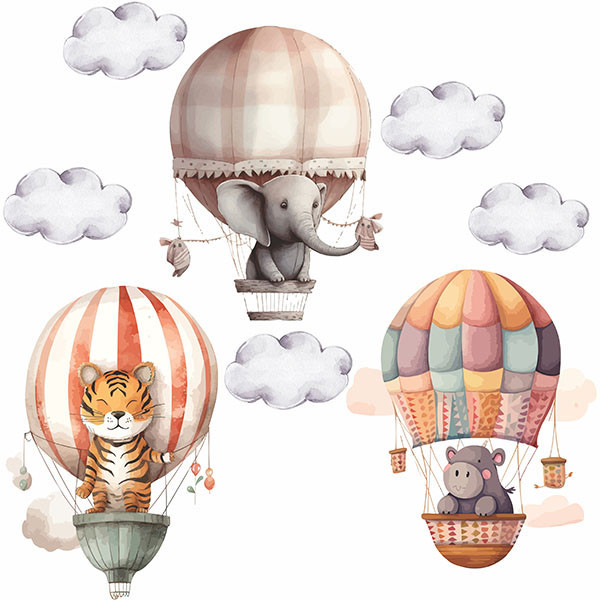 استیکر دیواری کودک راتیانا مدل animals in ballon مجموعه 8 عددی